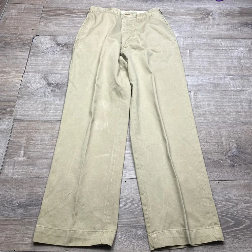 Vintage 50s Pleated Khaki Workwear Pants Prentice Zip Military Heavy Twill 30x30